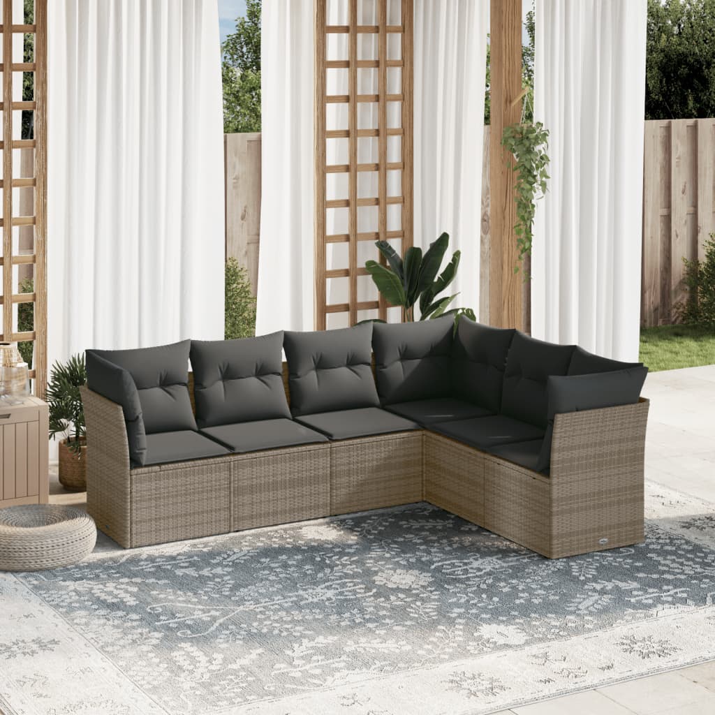 Set mobilier gradina cu perne, 6 piese, gri, poliratan — imaginea 2
