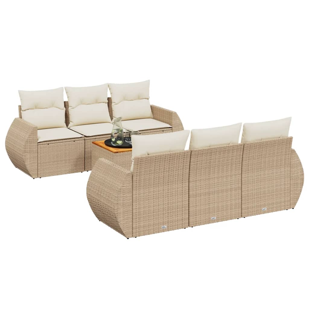 Set canapele de gradina, 7 piese, cu perne, bej, poliratan