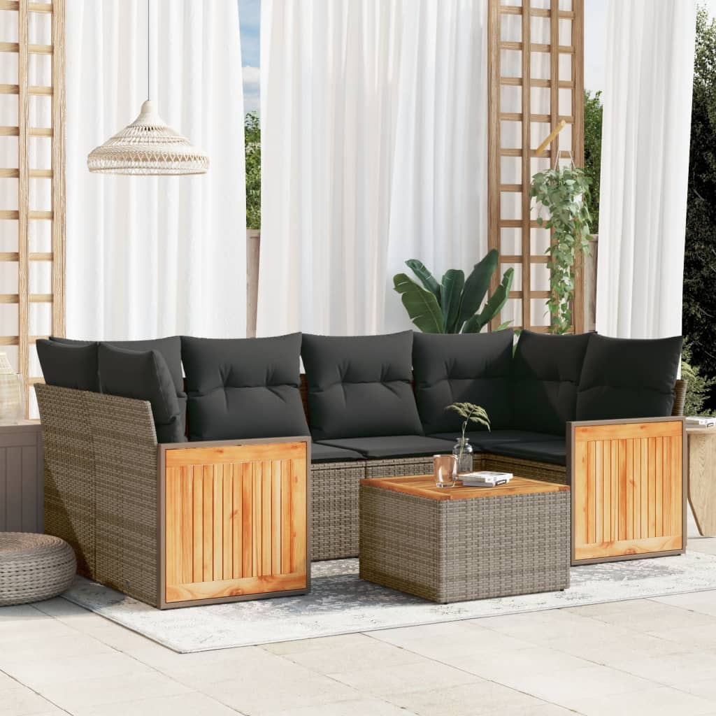 Set canapele de gradina, 7 piese, cu perne, gri, poliratan — imaginea 2