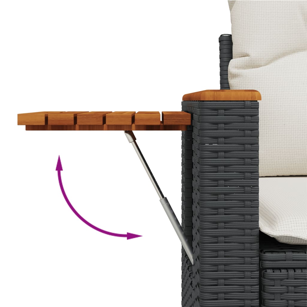 Set canapele de gradina cu perne, 7 piese, negru, poliratan — imaginea 8