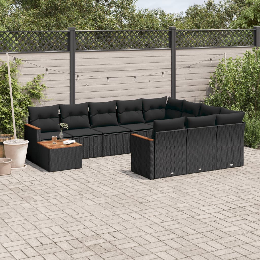 Set canapele de gradina cu perne, 11 piese, negru, poliratan — imaginea 2