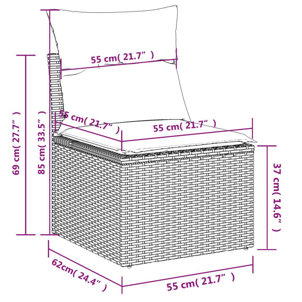 Set mobilier de gradina cu perne, 10 piese, gri, poliratan — imaginea 11