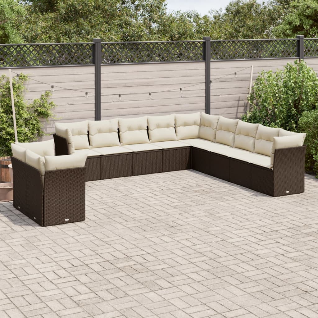 Set canapele de gradina cu perne, 11 piese, maro, poliratan — imaginea 3