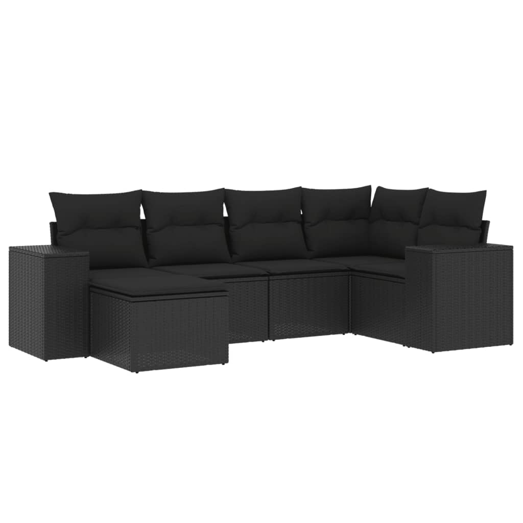 Set mobilier de gradina cu perne, 6 piese, negru, poliratan
