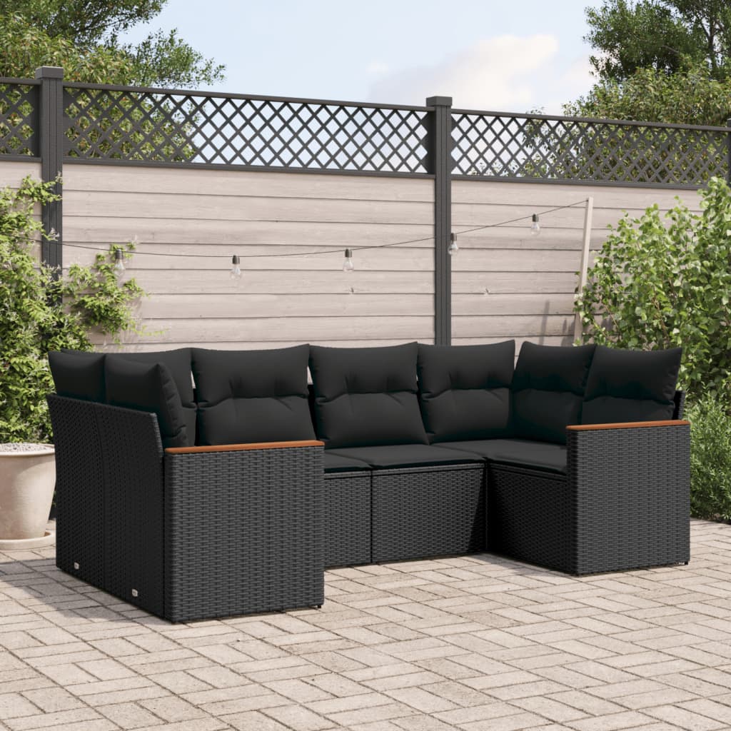 Set mobilier de gradina cu perne, 6 piese, negru, poliratan — imaginea 2