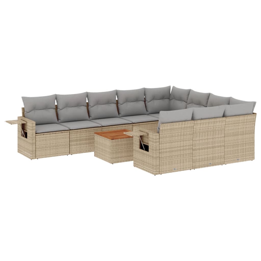 Set canapele de gradina, 11 piese, cu perne, bej, poliratan