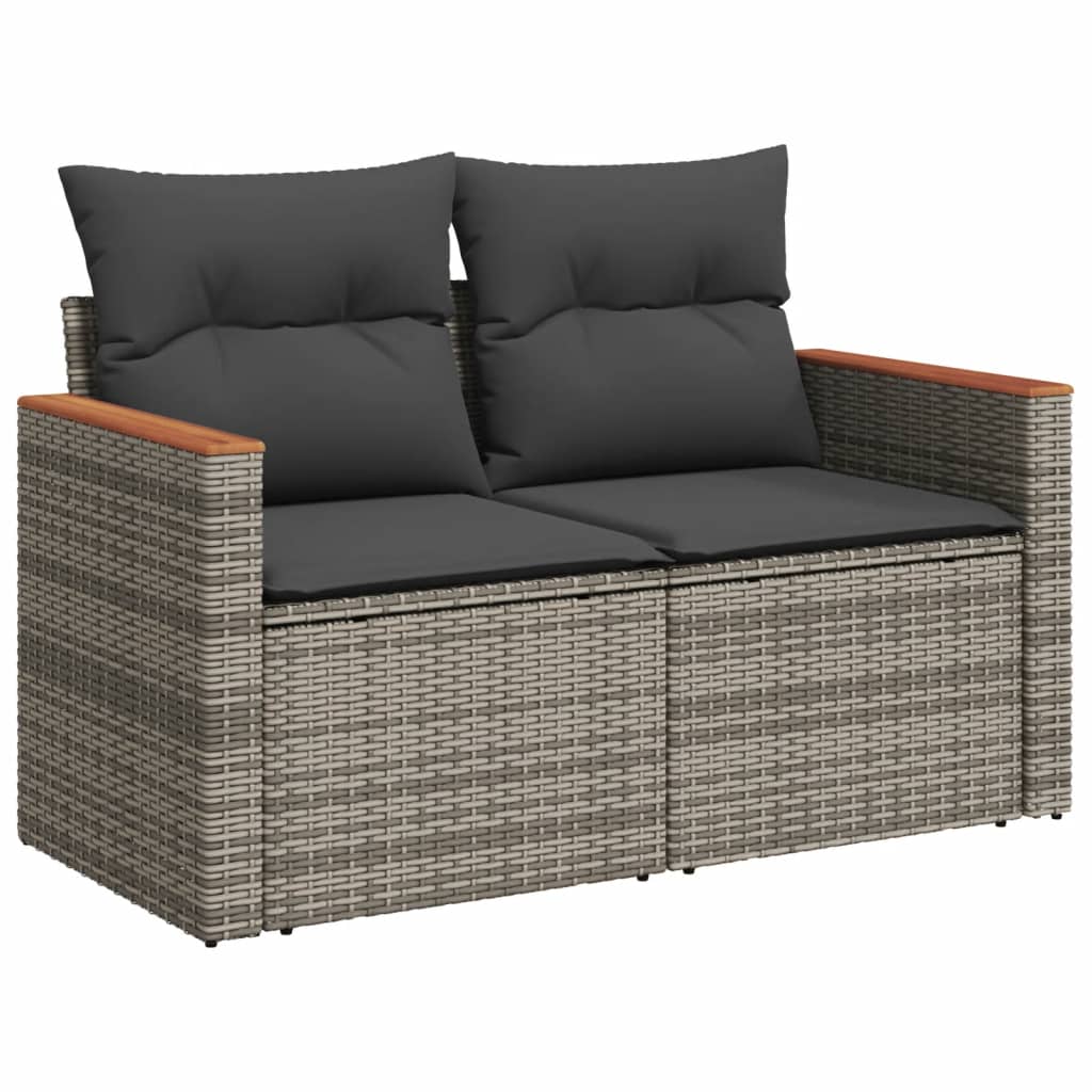 Set mobilier de gradina cu perne, 10 piese, gri, poliratan — imaginea 6