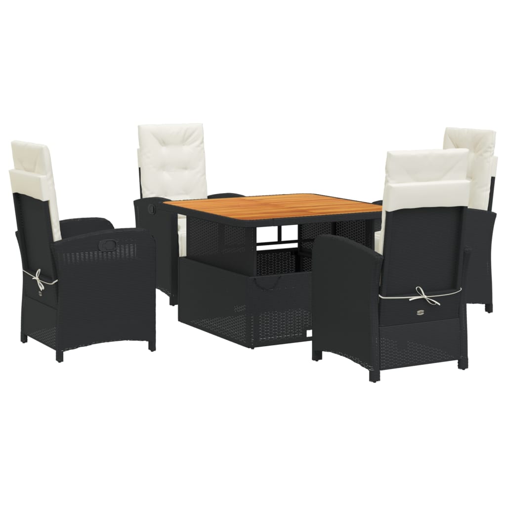 Set mobilier de gradina cu perne, 5 piese, negru, poliratan