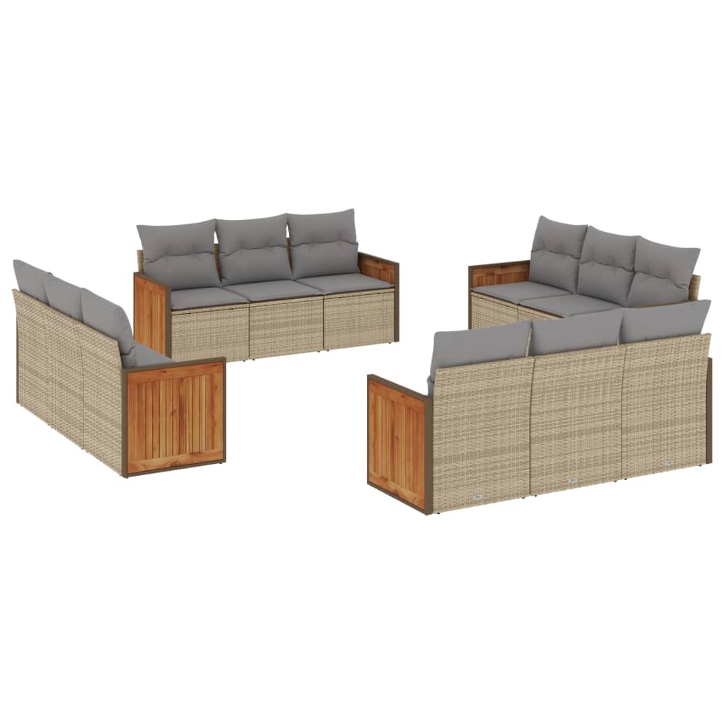 Set canapele de gradina cu perne, 12 piese, bej, poliratan