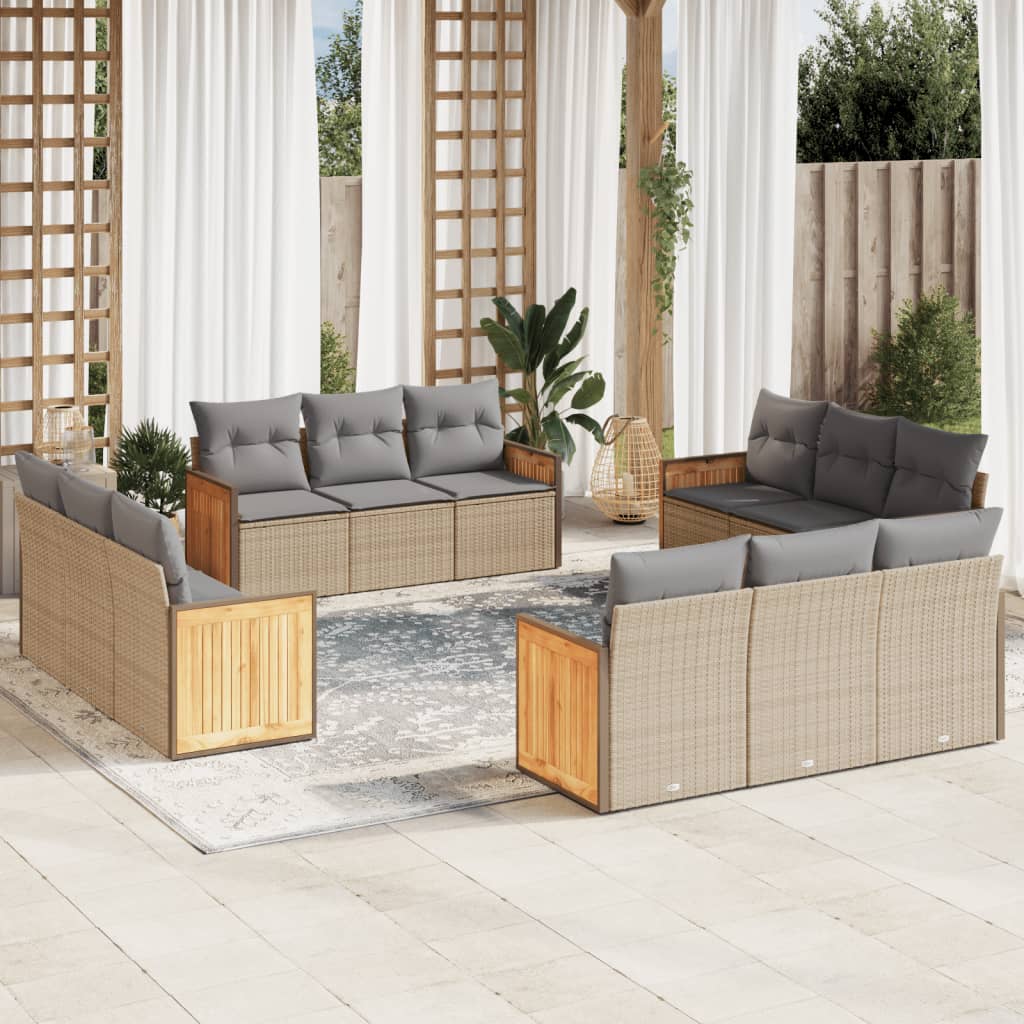 Set canapele de gradina cu perne, 12 piese, bej, poliratan — imaginea 2