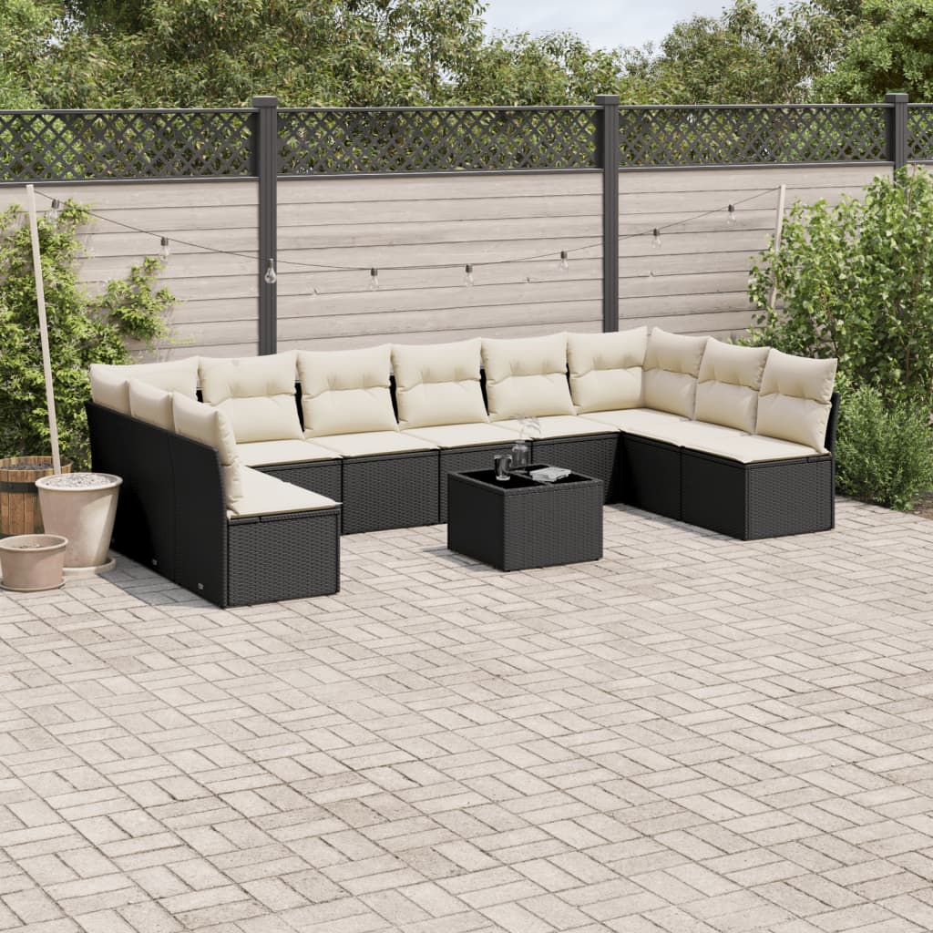 Set canapele de gradina cu perne, 11 piese, negru, poliratan — imaginea 2