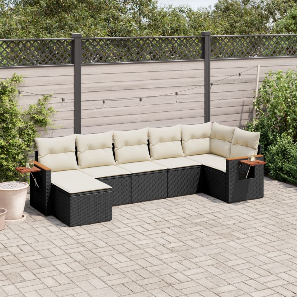 Set canapele de gradina cu perne, 7 piese, negru, poliratan — imaginea 2
