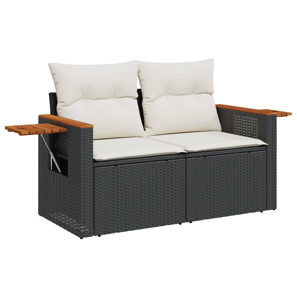 Set canapele de gradina cu perne, 7 piese, negru, poliratan — imaginea 6
