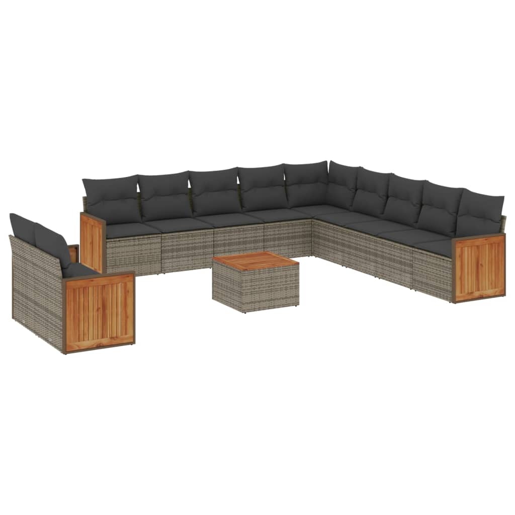 Set canapea de gradina cu perne, 12 piese, gri, poliratan