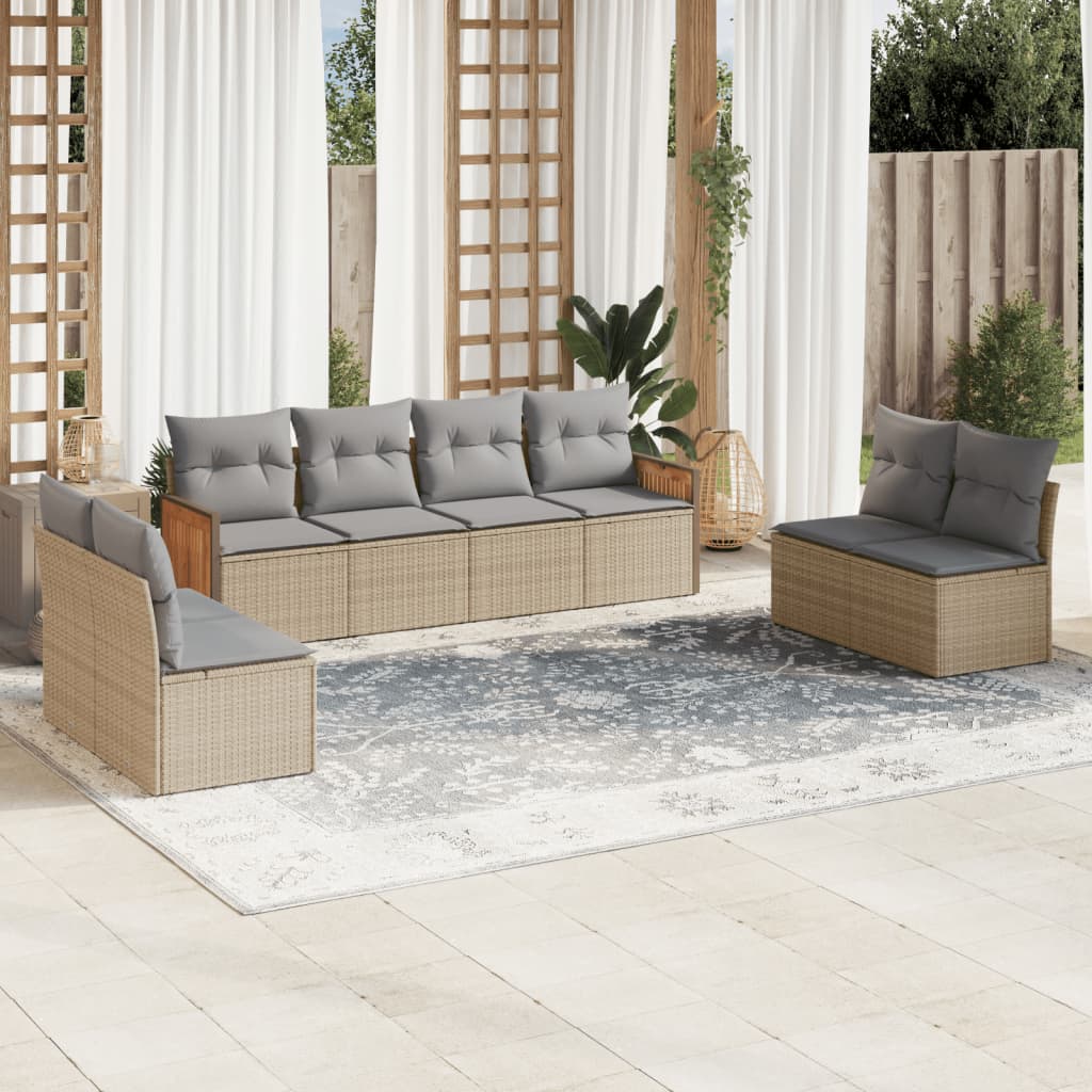 Set canapele de gradina, 8 piese, cu perne, bej, poliratan — imaginea 2