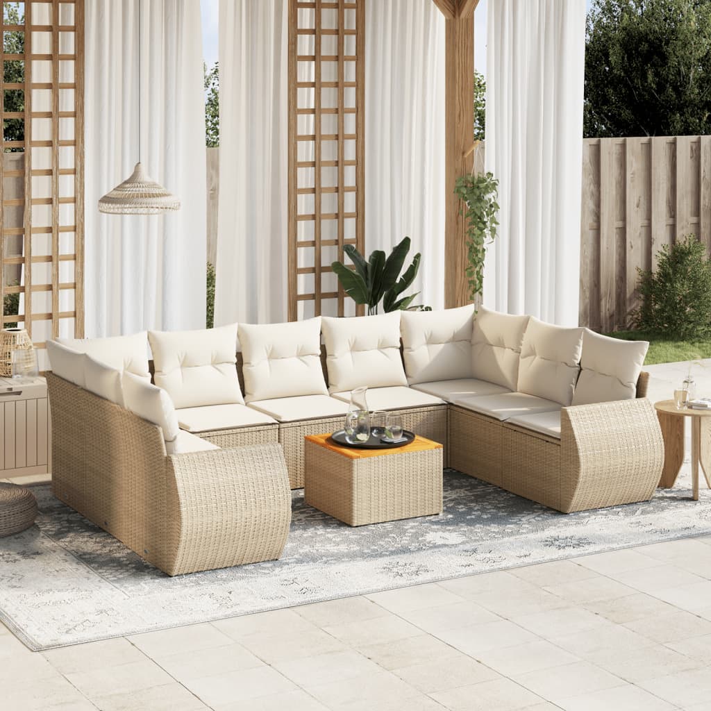 Set canapele de gradina cu perne, 10 piese, bej, poliratan — imaginea 2