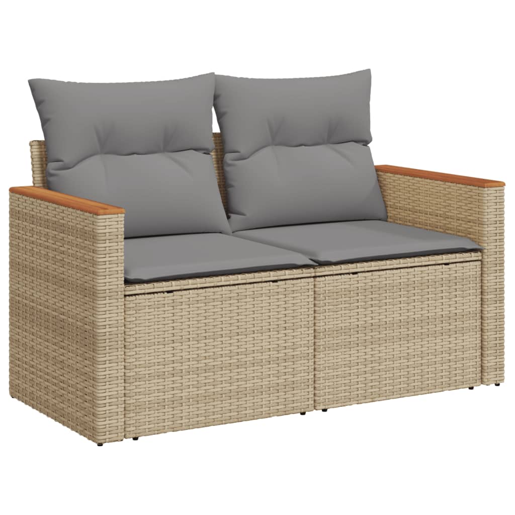 Set canapele de gradina, 9 piese, cu perne, bej, poliratan — imaginea 4