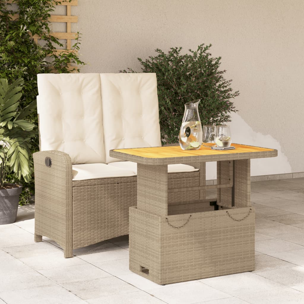 Set mobilier de gradina, 2 piese, cu perne, bej, poliratan — imaginea 2
