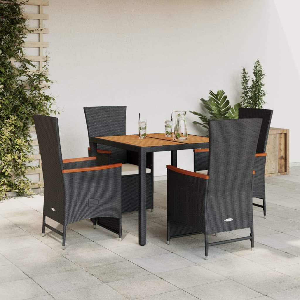 Set mobilier de gradina cu perne, 5 piese, negru, poliratan — imaginea 2
