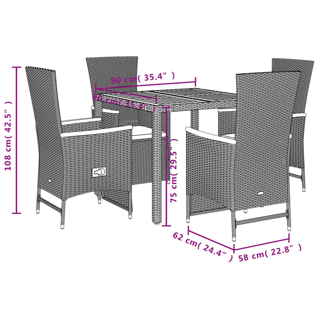 Set mobilier de gradina cu perne, 5 piese, negru, poliratan — imaginea 5