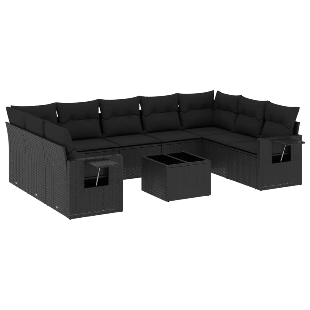 Set canapele de gradina cu perne, 10 piese, negru, poliratan — imaginea 5