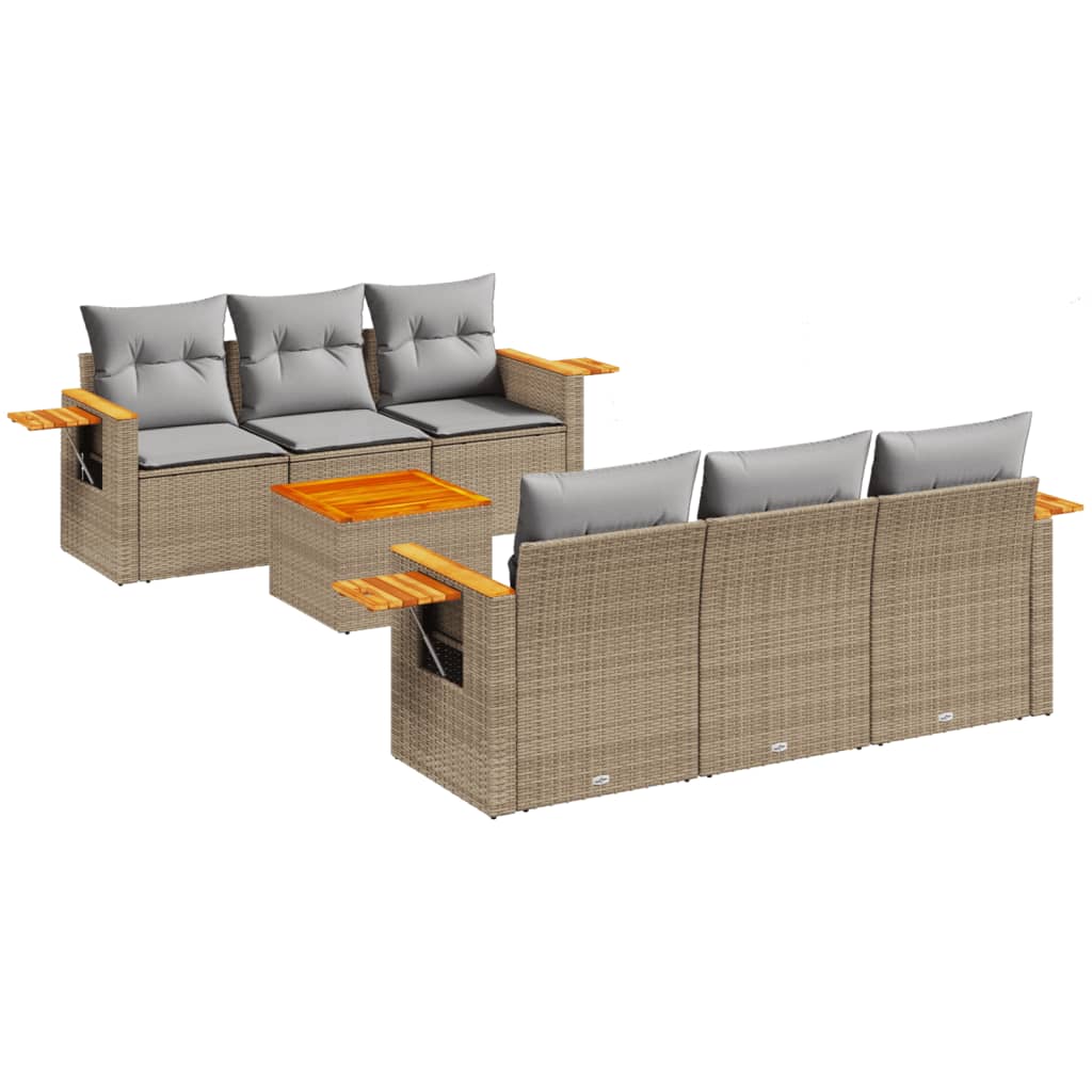 Set canapele de gradina, 7 piese, cu perne, bej, poliratan