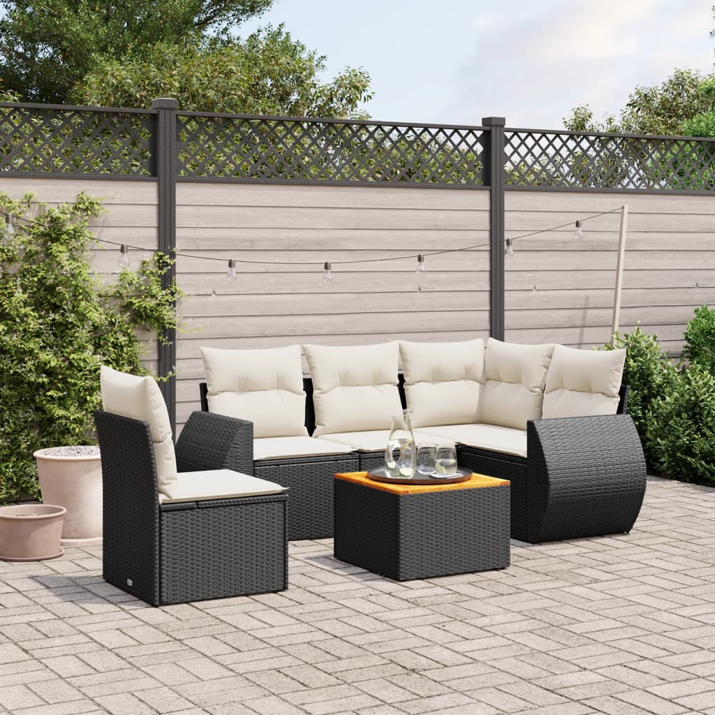 Set mobilier de gradina cu perne, 6 piese, negru, poliratan — imaginea 2