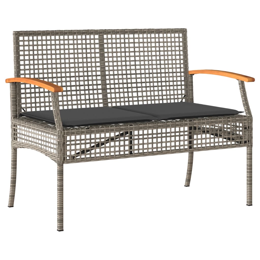 Set mobilier de gradina cu perne, 4 piese, gri, poliratan — imaginea 5