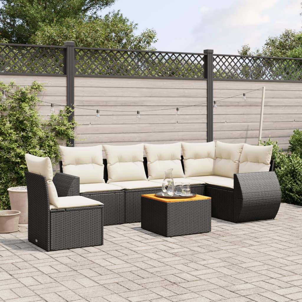 Set canapele de gradina cu perne, 7 piese, negru, poliratan — imaginea 2