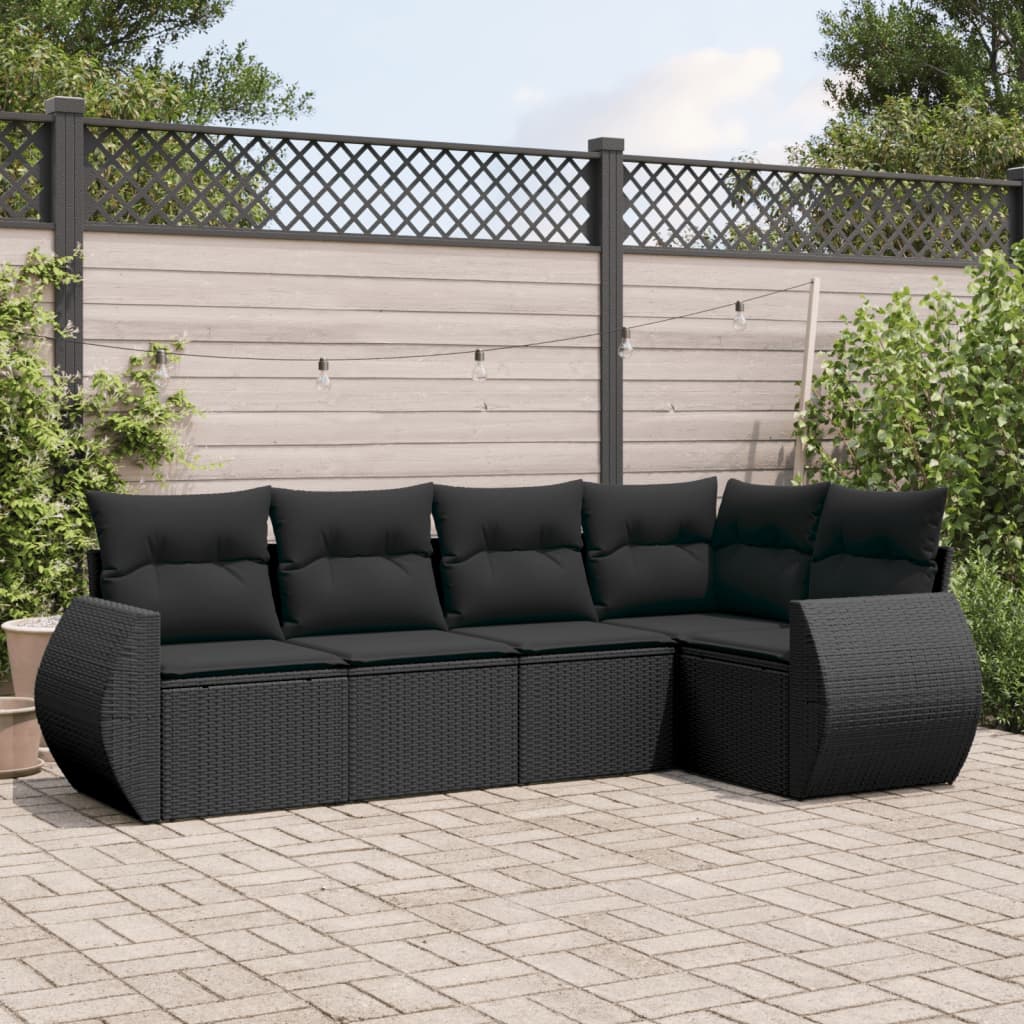 Set mobilier de gradina cu perne, 5 piese, negru, poliratan — imaginea 2