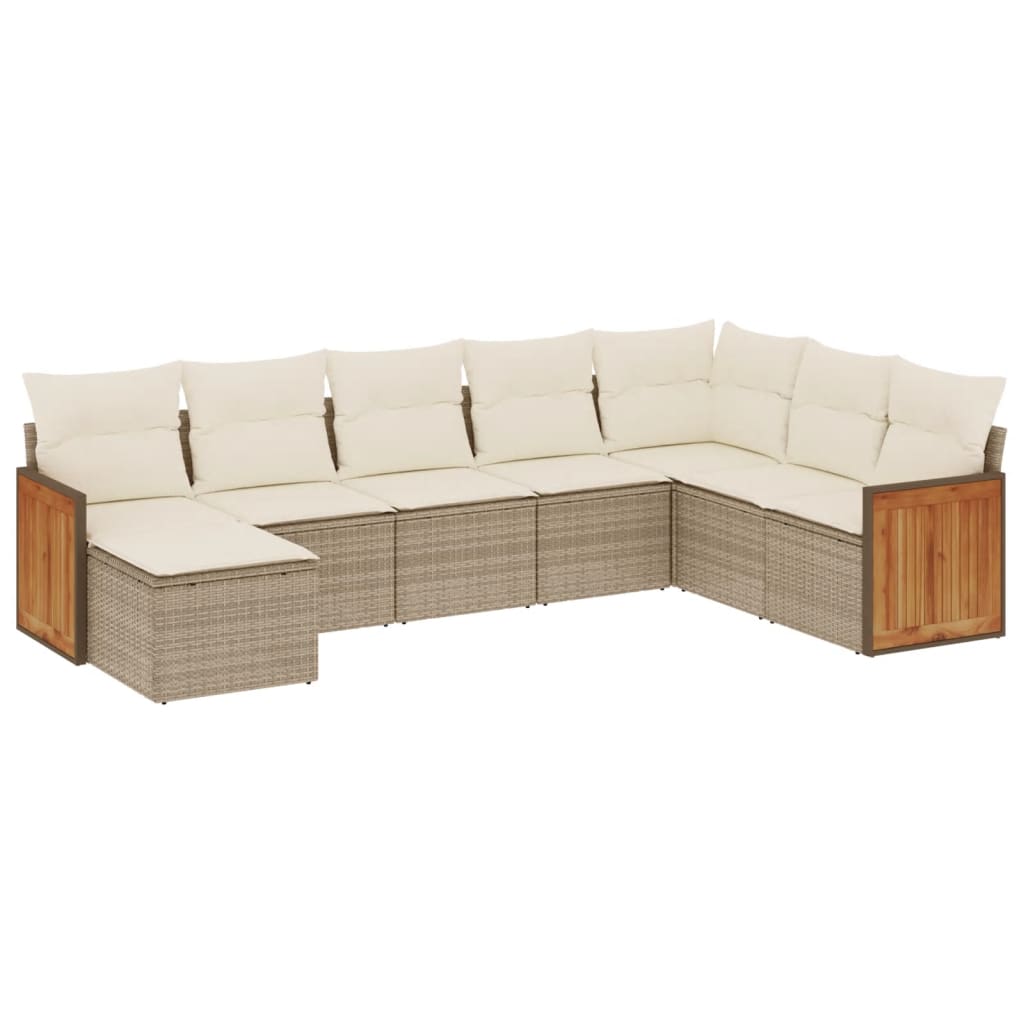 Set canapele de gradina, 8 piese, cu perne, bej, poliratan