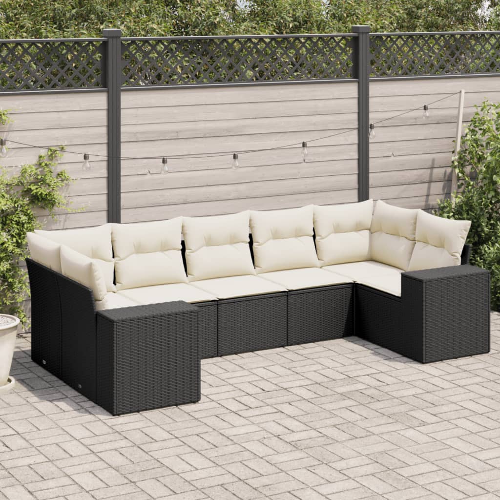 Set canapele de gradina cu perne, 7 piese, negru, poliratan — imaginea 2