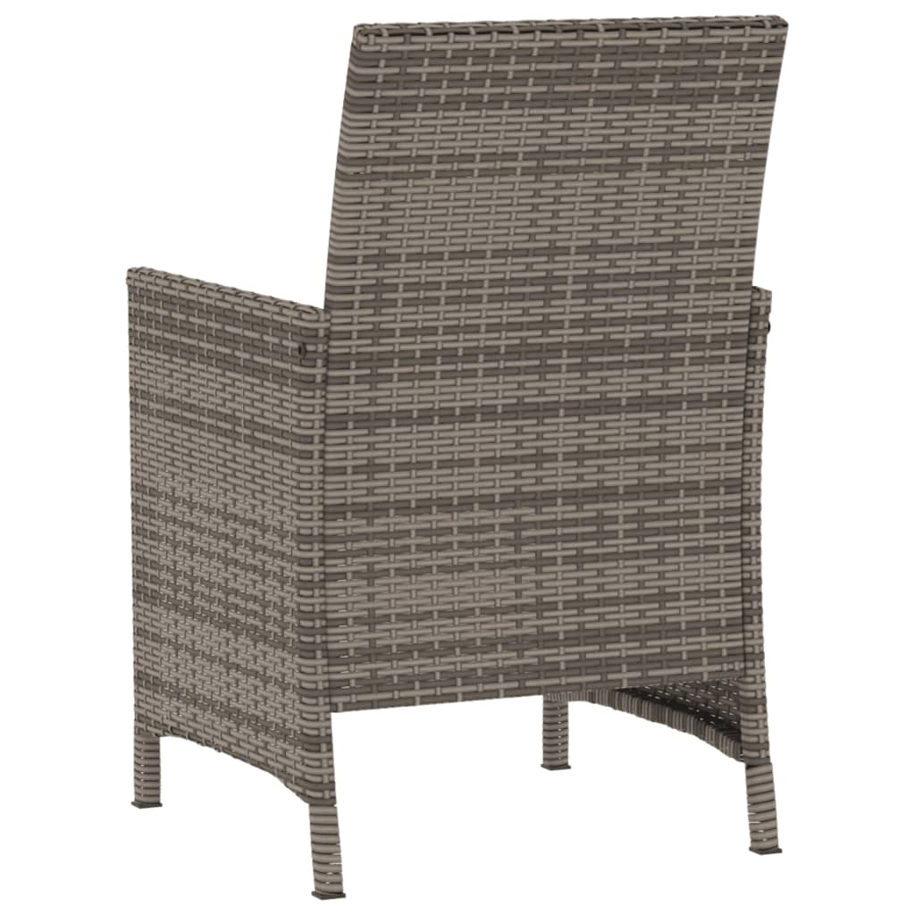 Set bistro de gradina cu perne, 3 piese, gri, poliratan — imaginea 8