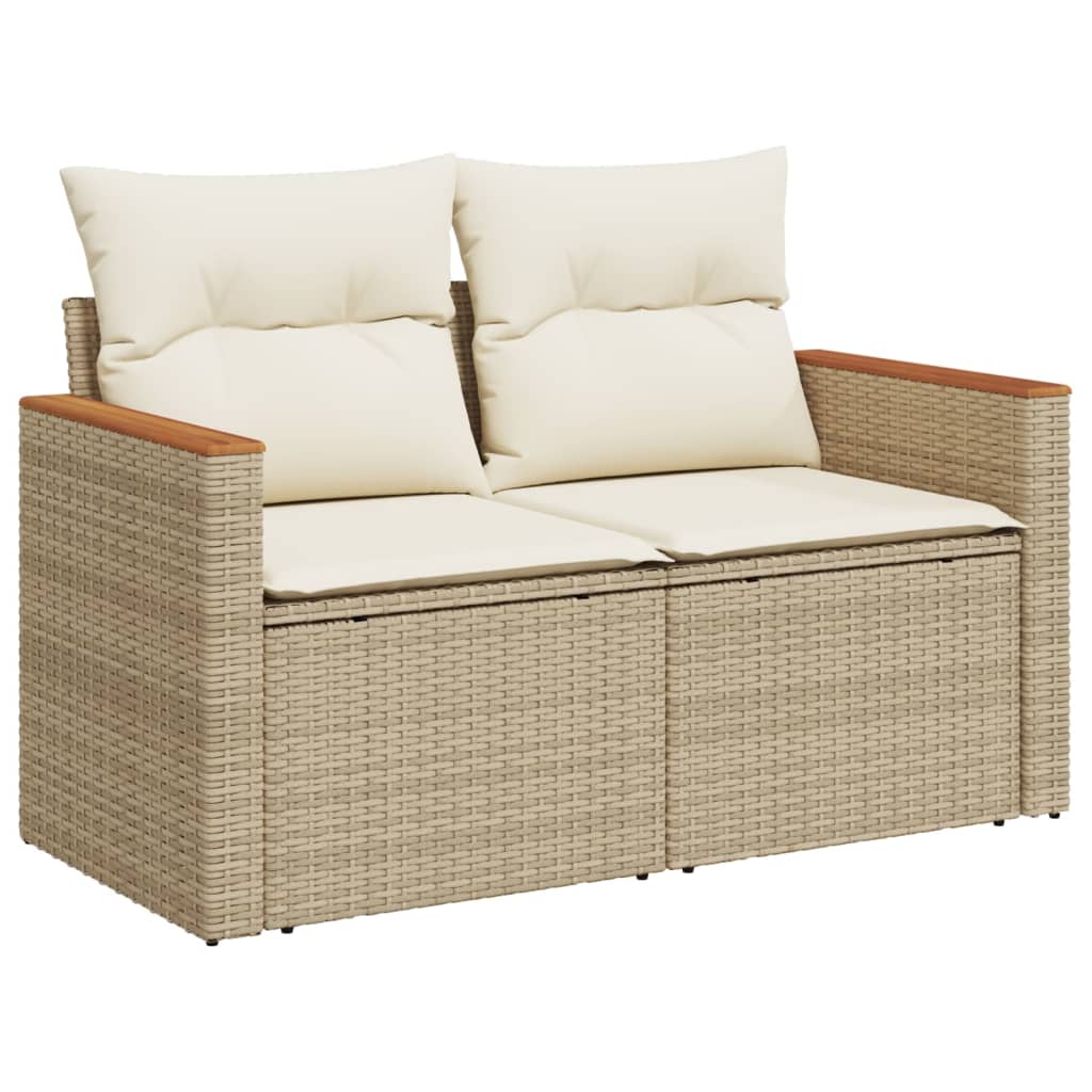Set canapele de gradina, 7 piese, cu perne, bej, poliratan — imaginea 5