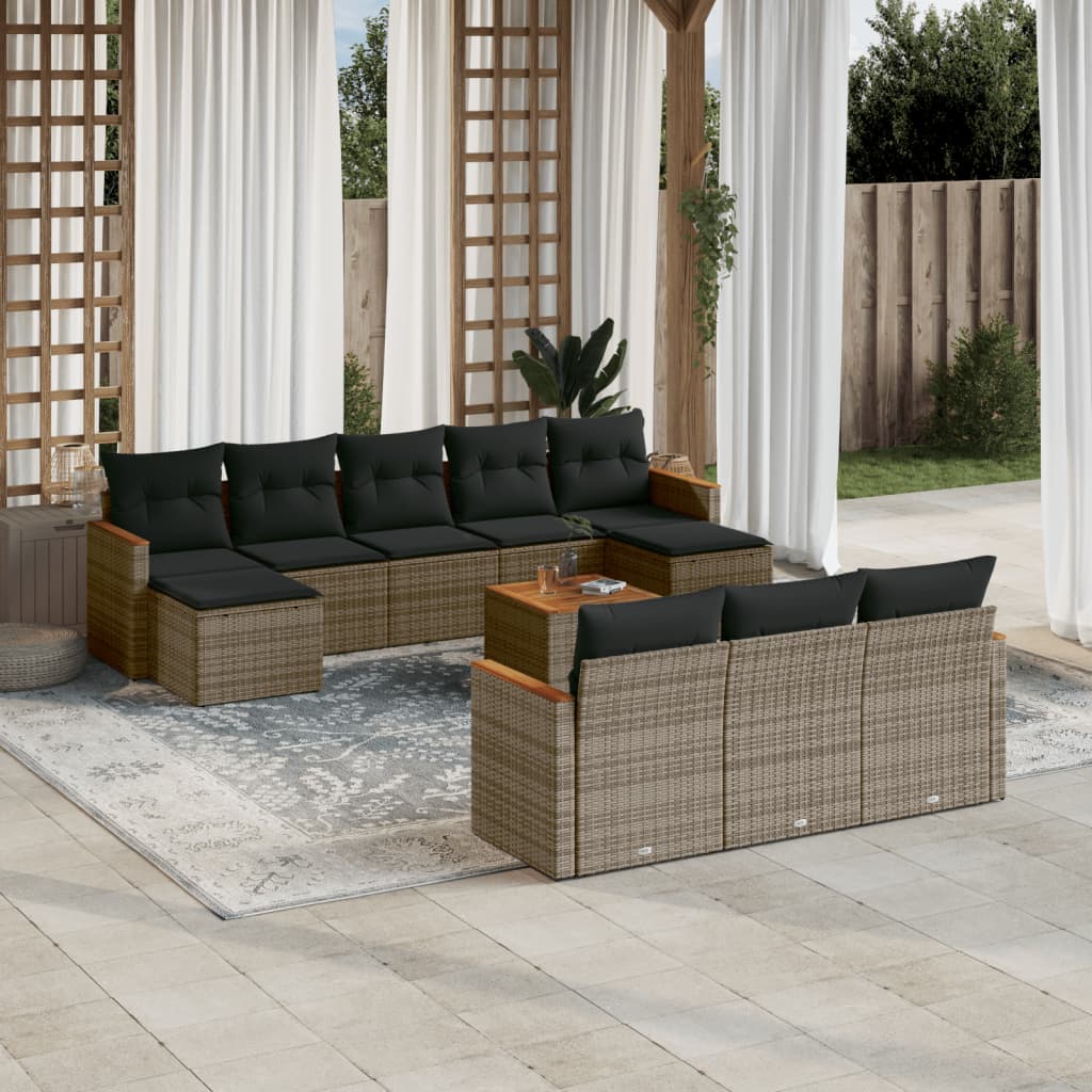 Set canapele de gradina cu perne, 11 piese, gri, poliratan — imaginea 2