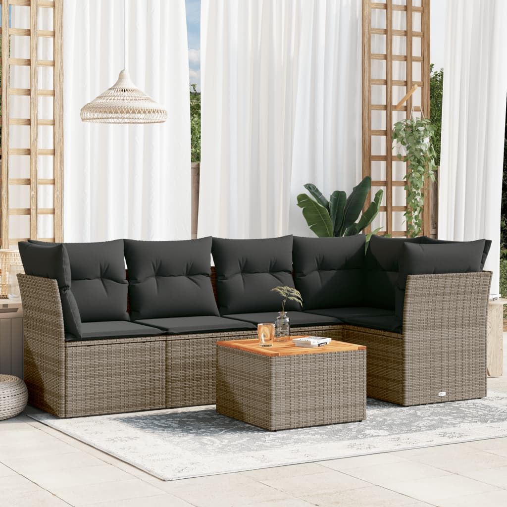 Set mobilier gradina cu perne, 6 piese, gri, poliratan — imaginea 2