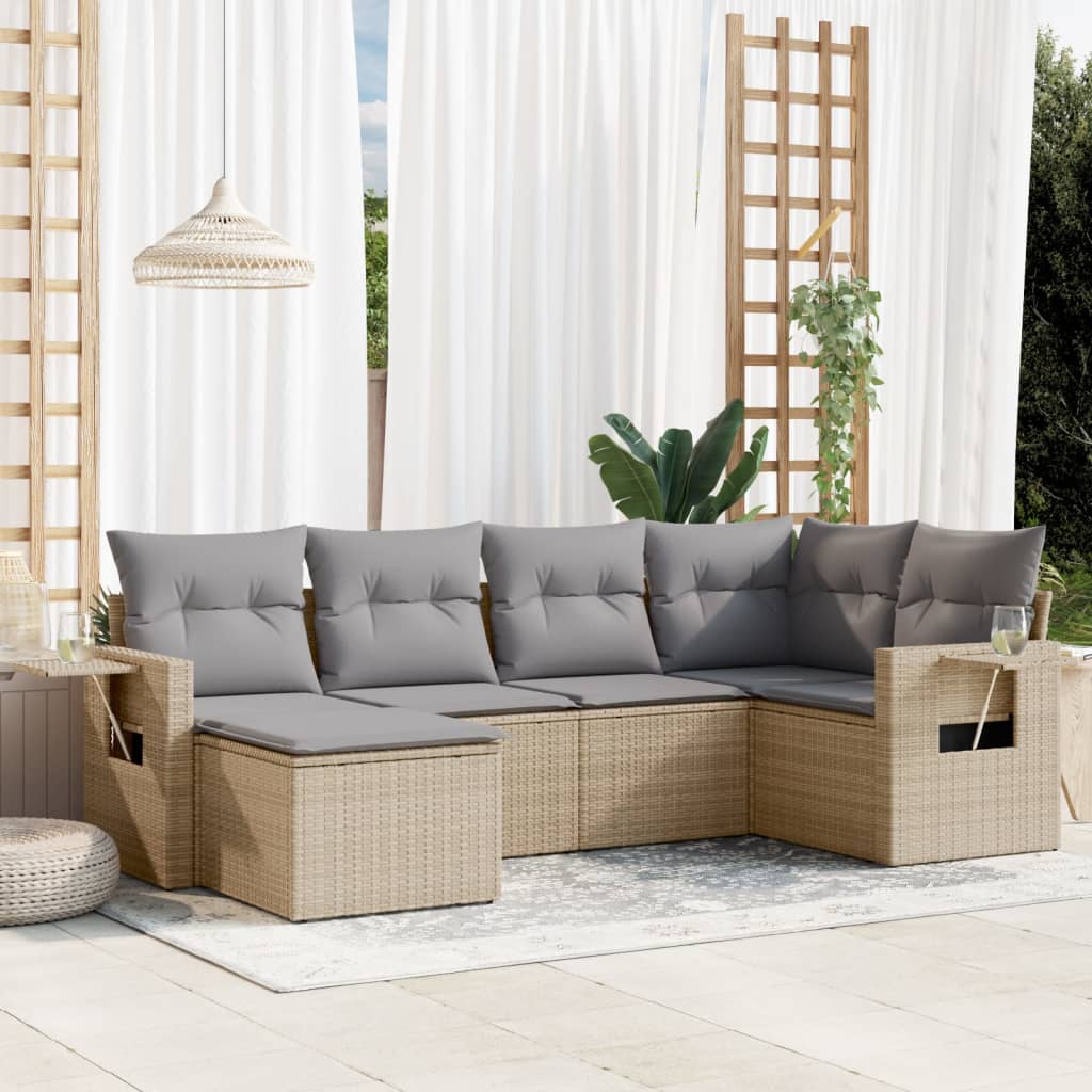 Set canapele de gradina cu perne, 6 piese, bej, poliratan — imaginea 2