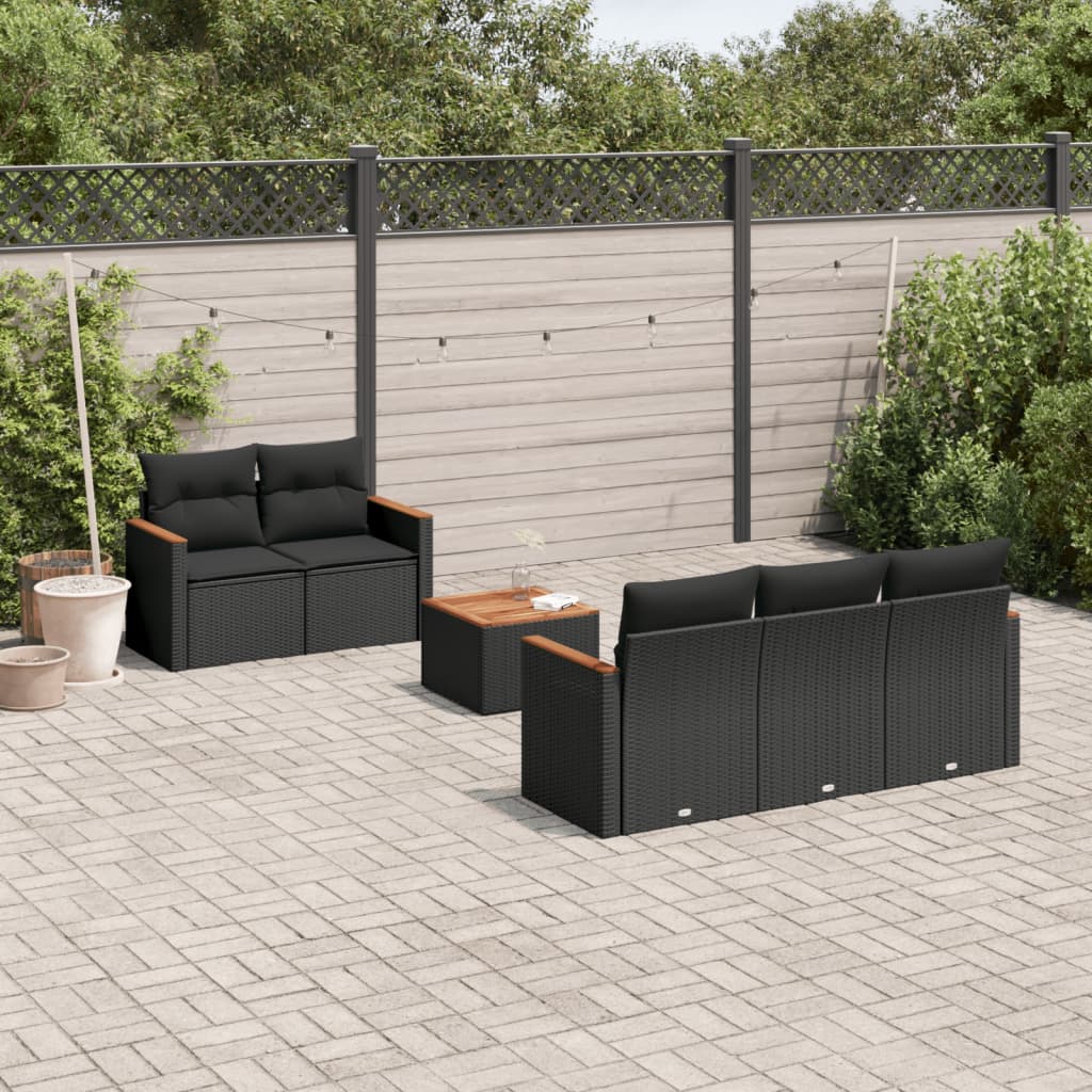 Set mobilier de gradina cu perne, 6 piese, negru, poliratan — imaginea 2