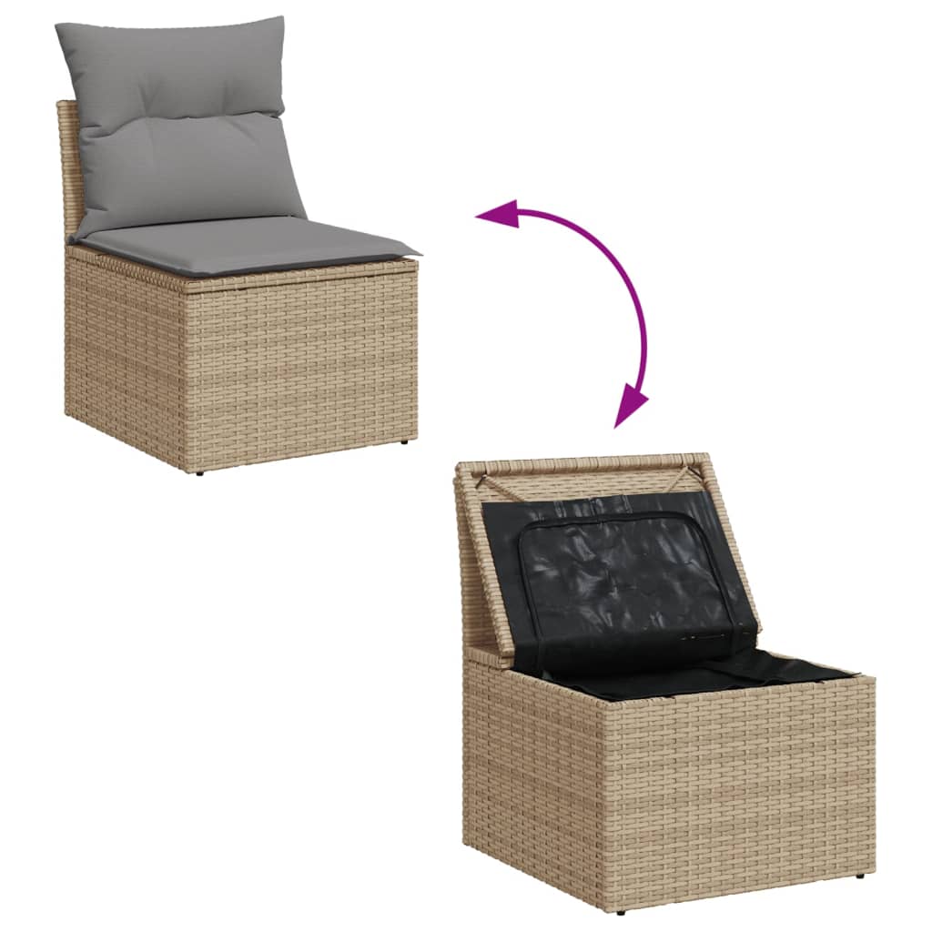 Set canapele de gradina, 8 piese, cu perne, bej, poliratan — imaginea 3