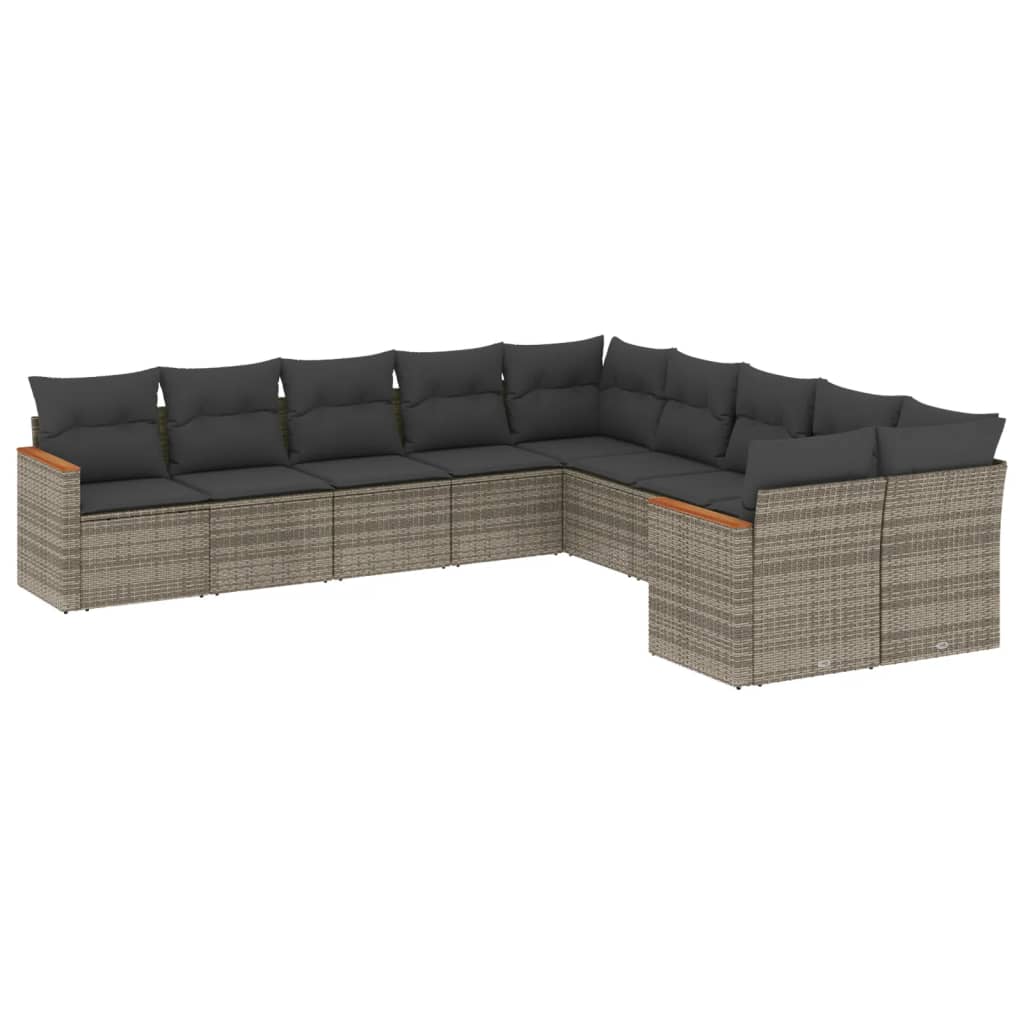 Set mobilier de gradina cu perne, 10 piese, gri, poliratan
