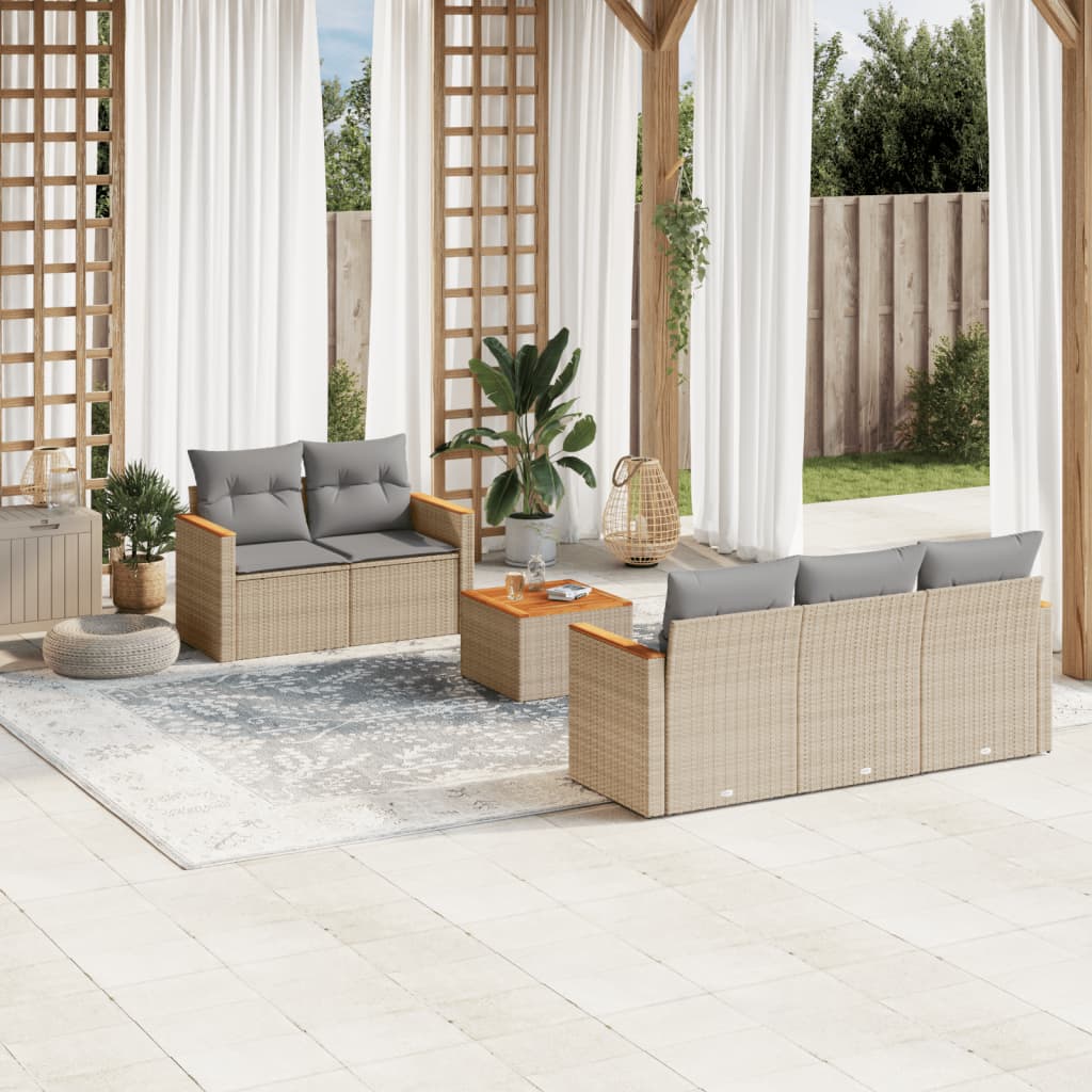 Set canapele de gradina cu perne, 6 piese, bej, poliratan — imaginea 2