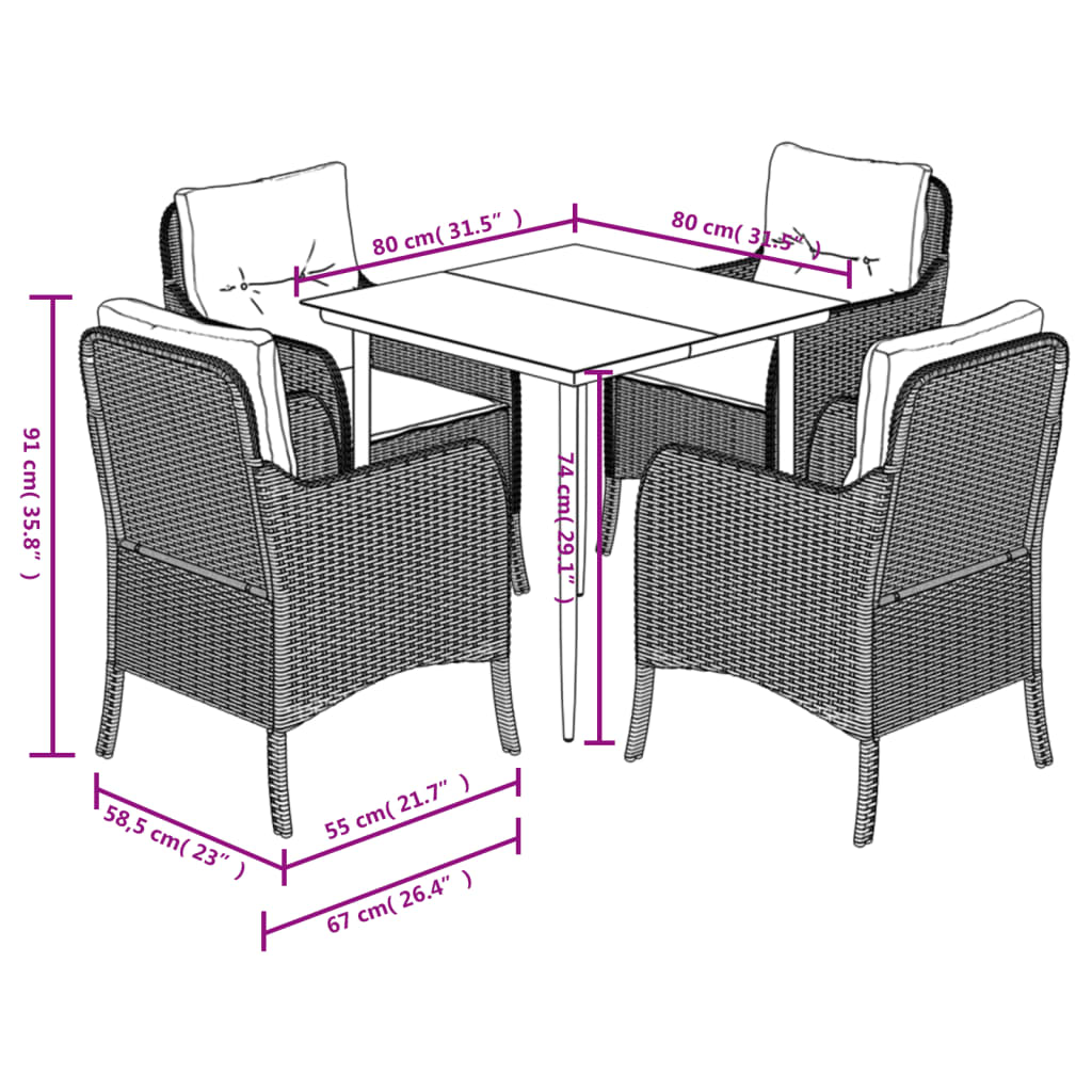 Set mobilier de gradina cu perne, 5 piese, bej, poliratan — imaginea 7