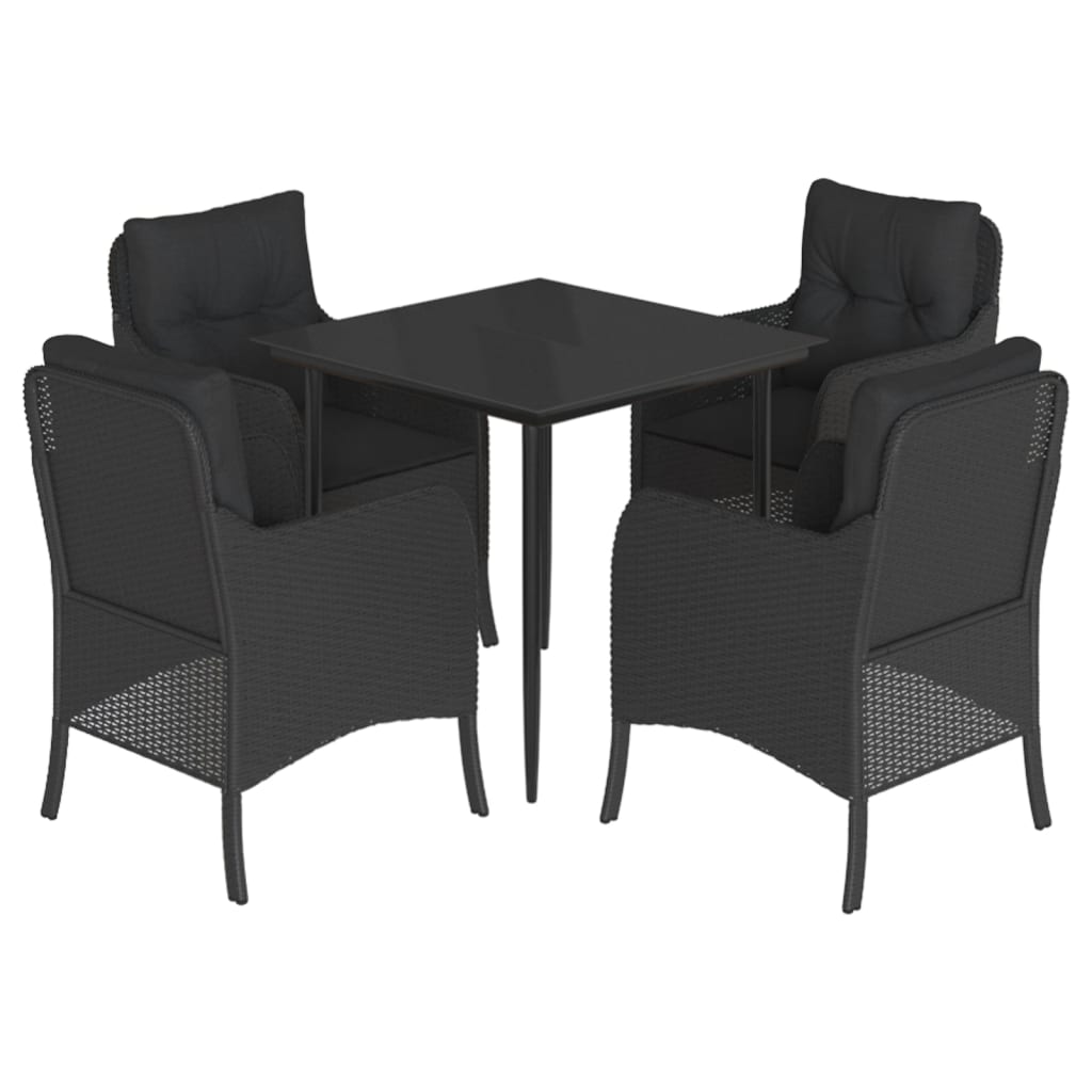 Set mobilier de gradina cu perne, 5 piese, negru, poliratan