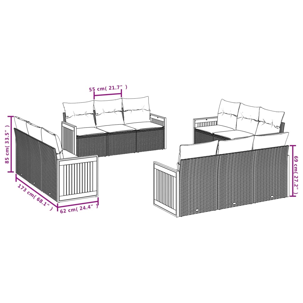 Set canapele de gradina cu perne, 12 piese, bej, poliratan — imaginea 7