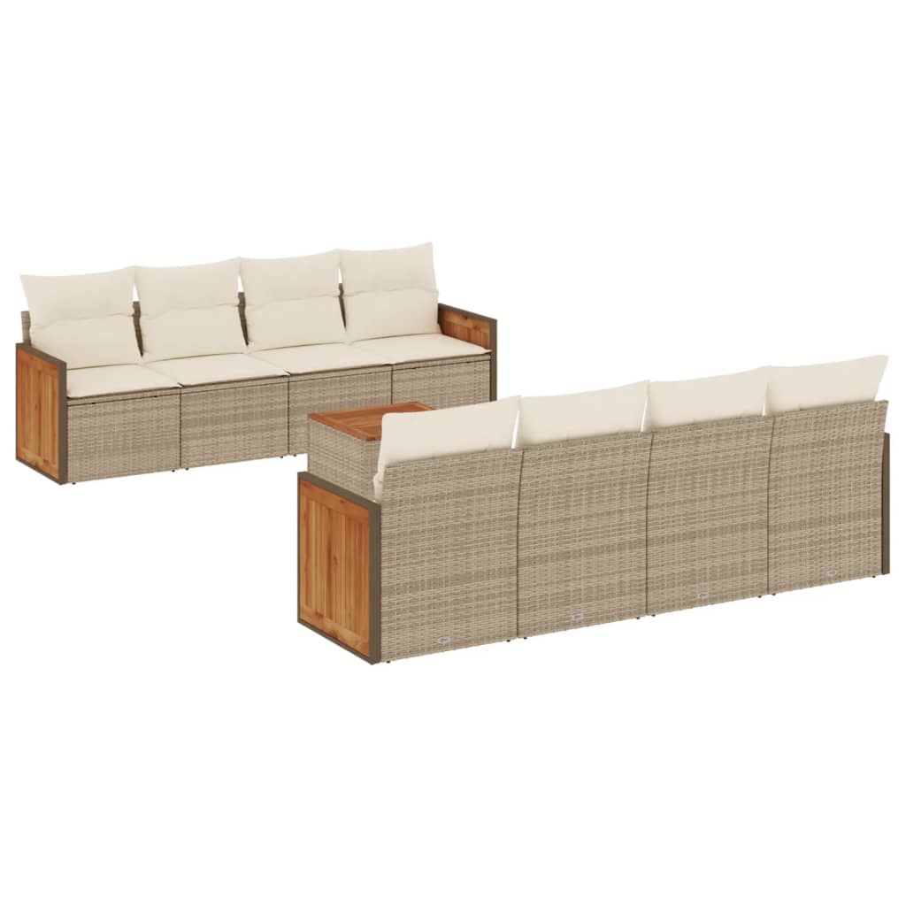 Set canapele de gradina, 9 piese, cu perne, bej, poliratan