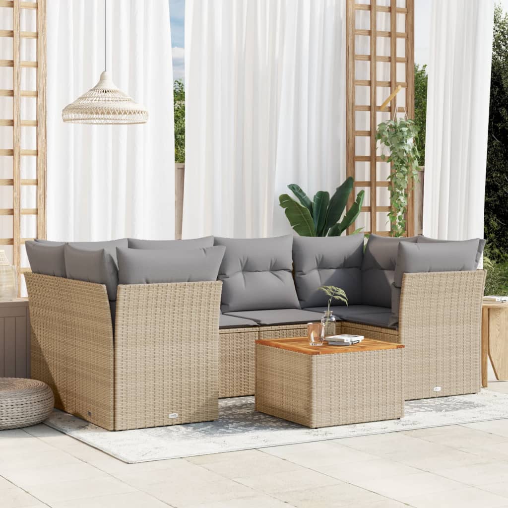 Set canapele de gradina, 7 piese, cu perne, bej, poliratan — imaginea 2
