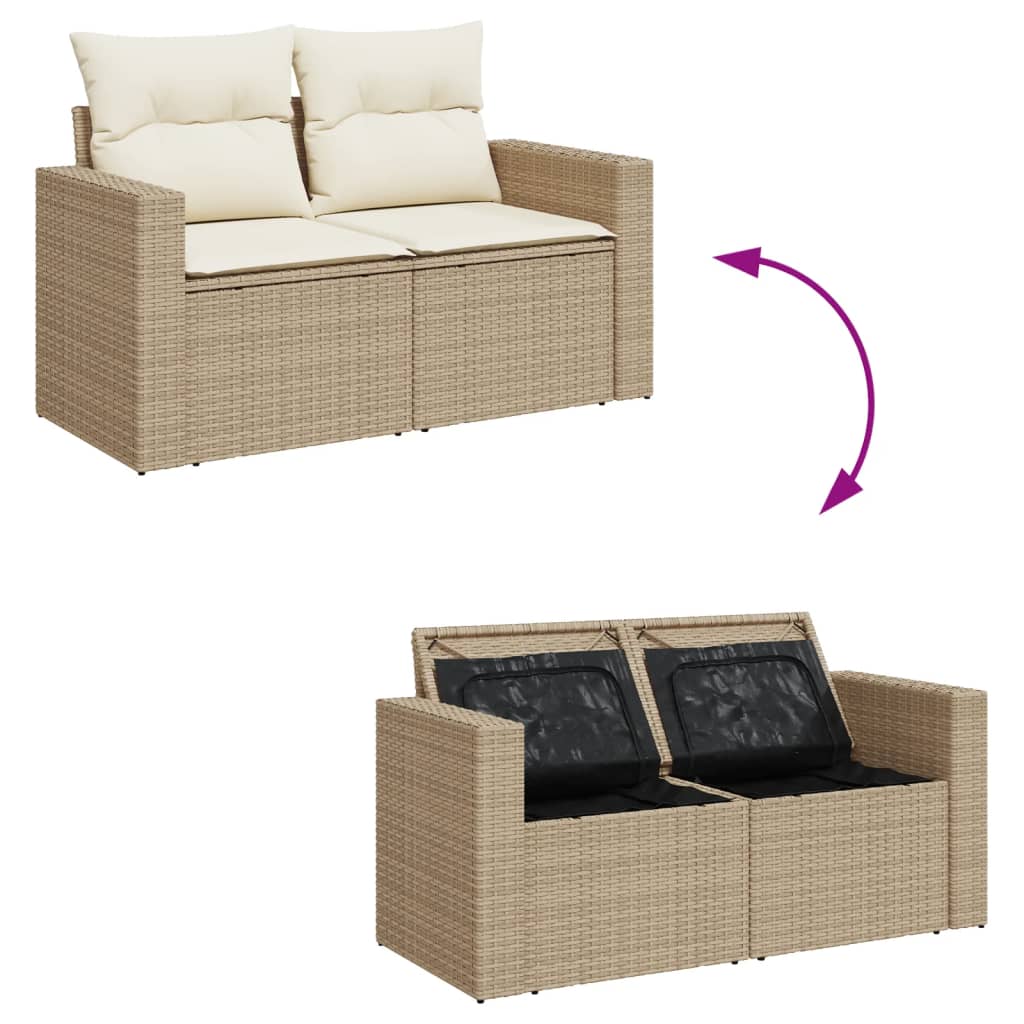 Set canapele de gradina cu perne, 6 piese, bej, poliratan — imaginea 4