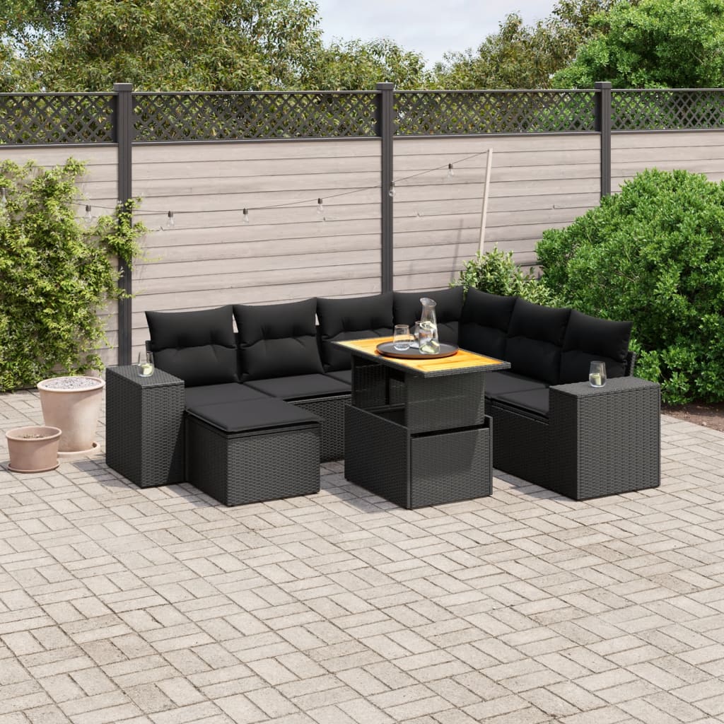 Set mobilier de gradina cu perne, 8 piese, negru, poliratan — imaginea 2