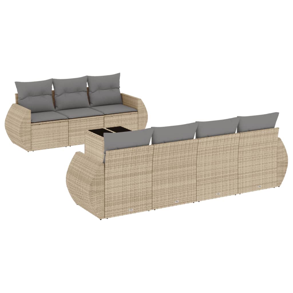 Set canapele de gradina, 8 piese, cu perne, bej, poliratan