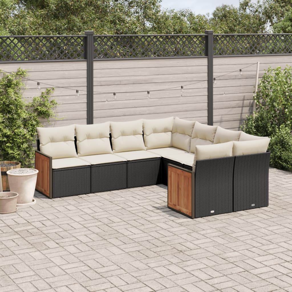 Set mobilier de gradina cu perne, 8 piese, negru, poliratan — imaginea 2